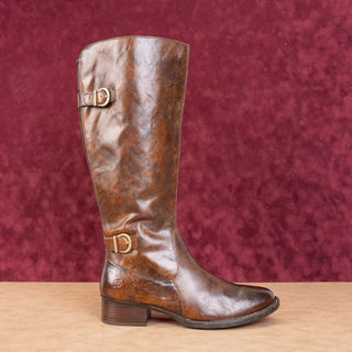 Born Wmn Gibb Distress Brown Leather Wide Calf Riding Equestrian Knee Boots 9.5