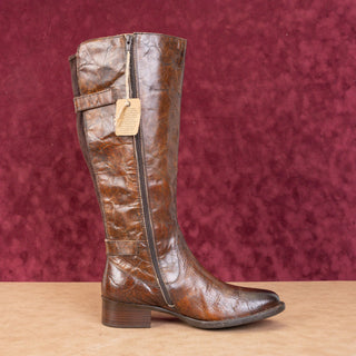 Born Wmn Gibb Distress Brown Leather Wide Calf Riding Equestrian Knee Boots 9.5