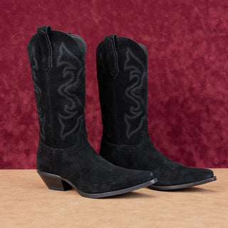 Dingo Women Out West Black Suede Slip-on Cowboy Western Knee Boots sz 9.5