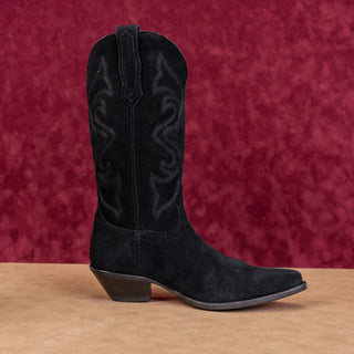 Dingo Women Out West Black Suede Slip-on Cowboy Western Knee Boots sz 9.5