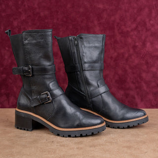 Naturalizer Wmn Tex Black Leather Moto Festival Party Fashion Ankle Boots sz 8.5