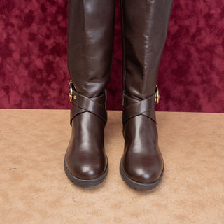 Tommy Hilfiger Wmn Dark Brown Faux Leather Riding Equestrian Fashion Boots sz 8