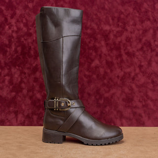Tommy Hilfiger Wmn Dark Brown Faux Leather Riding Equestrian Fashion Boots sz 8
