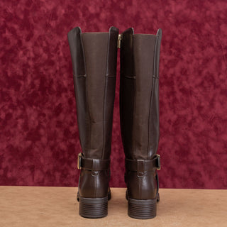 Tommy Hilfiger Wmn Dark Brown Faux Leather Riding Equestrian Fashion Boots sz 8
