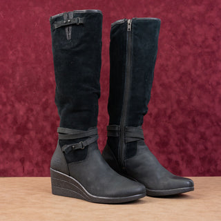 UGG Women Lesley Black Waterproof Suede Wedge Knee Boots sz 6