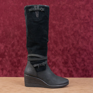 UGG Women Lesley Black Waterproof Suede Wedge Knee Boots sz 6