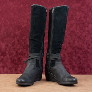UGG Women Lesley Black Waterproof Suede Wedge Knee Boots sz 6