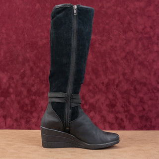 UGG Women Lesley Black Waterproof Suede Wedge Knee Boots sz 6