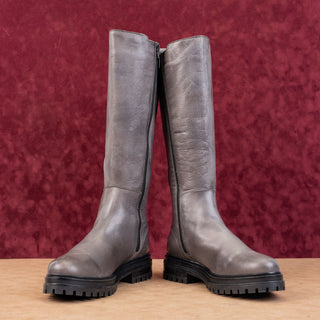 Miz Mooz Women Loren Distress Grey Leather Riding Stretch Lug Boots 10US EUR40