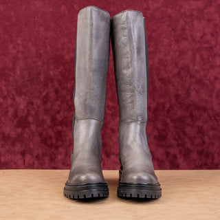 Miz Mooz Women Loren Distress Grey Leather Riding Stretch Lug Boots 10US EUR40