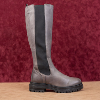 Miz Mooz Women Loren Distress Grey Leather Riding Stretch Lug Boots 10US EUR40