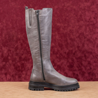 Miz Mooz Women Loren Distress Grey Leather Riding Stretch Lug Boots 10US EUR40