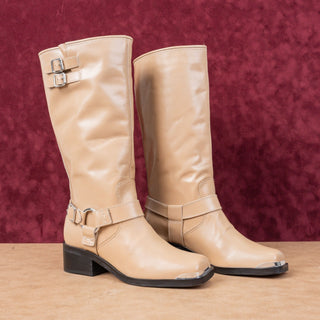 Dolce Vita Women Evi Tan Leather Moto Biker Metal Harness Boots sz 8.5