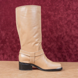 Dolce Vita Women Evi Tan Leather Moto Biker Metal Harness Boots sz 8.5