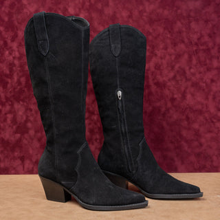 Dolce Vita Women Festival Boho Black Suede Western Cowboy Knee Zip Boots sz 10