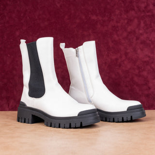 NY&C Women White Vegan Leather Festival Boho Party Platfrom Chelsea Boots sz 9