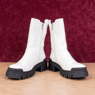 NY&C Women White Vegan Leather Festival Boho Party Platfrom Chelsea Boots sz 9