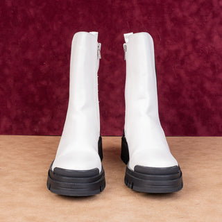 NY&C Women White Vegan Leather Festival Boho Party Platfrom Chelsea Boots sz 9