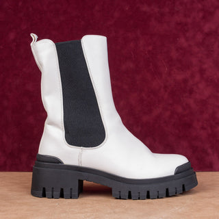 NY&C Women White Vegan Leather Festival Boho Party Platfrom Chelsea Boots sz 9