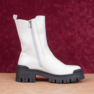 NY&C Women White Vegan Leather Festival Boho Party Platfrom Chelsea Boots sz 9