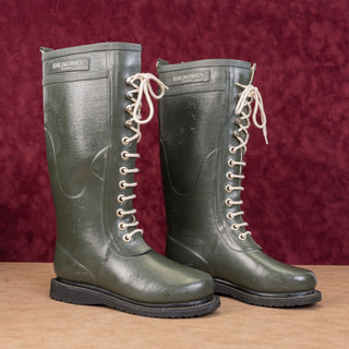 Ilse Jacobsen Women Tall Wide Calf Rain Lace-up Green Rubber Boots Sz 7US EUR38