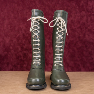 Ilse Jacobsen Women Tall Wide Calf Rain Lace-up Green Rubber Boots Sz 7US EUR38