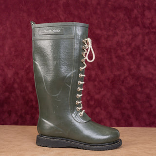 Ilse Jacobsen Women Tall Wide Calf Rain Lace-up Green Rubber Boots Sz 7US EUR38