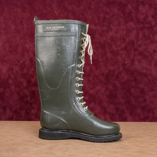 Ilse Jacobsen Women Tall Wide Calf Rain Lace-up Green Rubber Boots Sz 7US EUR38