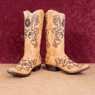 Los Altos Wmn Rhinestones Light Brown Leather Snip Boho Western Cowboy Boots 9.5