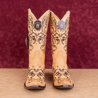 Los Altos Wmn Rhinestones Light Brown Leather Snip Boho Western Cowboy Boots 9.5