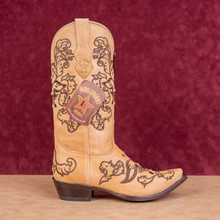 Los Altos Wmn Rhinestones Light Brown Leather Snip Boho Western Cowboy Boots 9.5