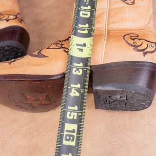Los Altos Wmn Rhinestones Light Brown Leather Snip Boho Western Cowboy Boots 9.5