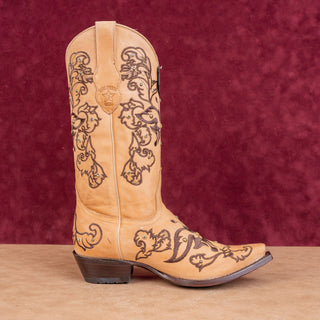 Los Altos Wmn Rhinestones Light Brown Leather Snip Boho Western Cowboy Boots 9.5