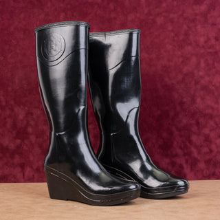Hunter Women Champery Black Rubber Rain Wedge Knee Boots sz 9US EUR40