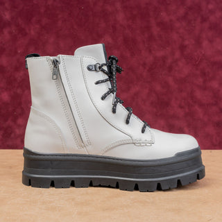 UGG Women Sidnee White Leather Platform Party Zip Lace-up Ankle Boots sz 9