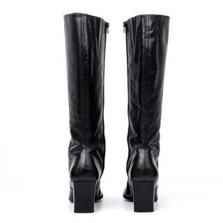 Ann Marino Women Black Leather Vintage Retro 90s Square Toe Knee Boots sz 10