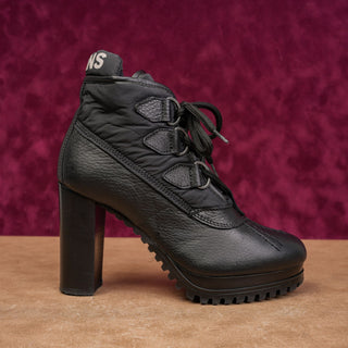 Tommy Hilfiger Women Lace-up Black Leather Fabric Heel Duck Boots 7.5US EUR38