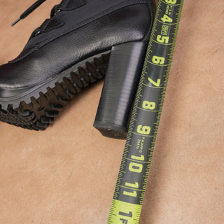 Tommy Hilfiger Women Lace-up Black Leather Fabric Heel Duck Boots 7.5US EUR38