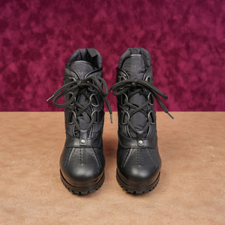 Tommy Hilfiger Women Lace-up Black Leather Fabric Heel Duck Boots 7.5US EUR38