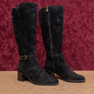 Naturalizer Women Sterling Black Suede Wide Calf Riding Buckle Knee Boots sz 7
