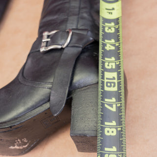 Frye Women Malor Black Leather Western Belted Fashion Knee Boots sz 7.5