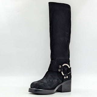 Jeffrey Campbell Women Trouble Black Suede Moto Biker Harness Buckle Boots sz 5