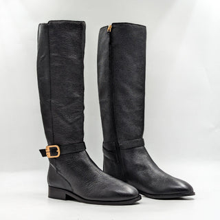 Tory Burch Women Benton 2 Tassel Logo Black Leather Riding Fashion Boots sz 6.5