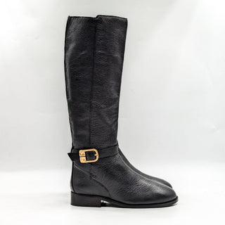 Tory Burch Women Benton 2 Tassel Logo Black Leather Riding Fashion Boots sz 6.5