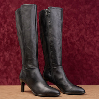 Aquatalia Women Delin Black Leather Dress Fashion Pointy Toe Knee Boots sz 9