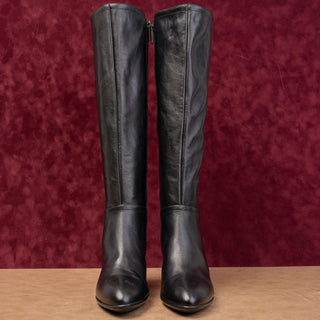 Aquatalia Women Delin Black Leather Dress Fashion Pointy Toe Knee Boots sz 9