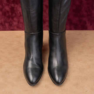Aquatalia Women Delin Black Leather Dress Fashion Pointy Toe Knee Boots sz 9