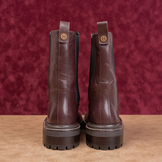 Tory Burch Women Benton Chelsea Fashion Burgundy Leather Lug Ankle Boots sz 8