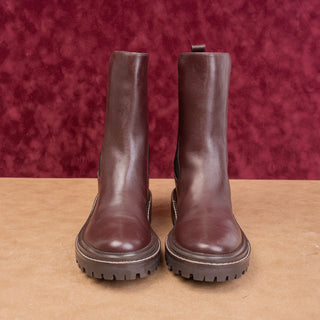 Tory Burch Women Benton Chelsea Fashion Burgundy Leather Lug Ankle Boots sz 8