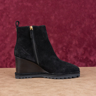 Tory Burch Women Black Suede Zip Wedge Lug Sole Ankle Boots sz 10.5